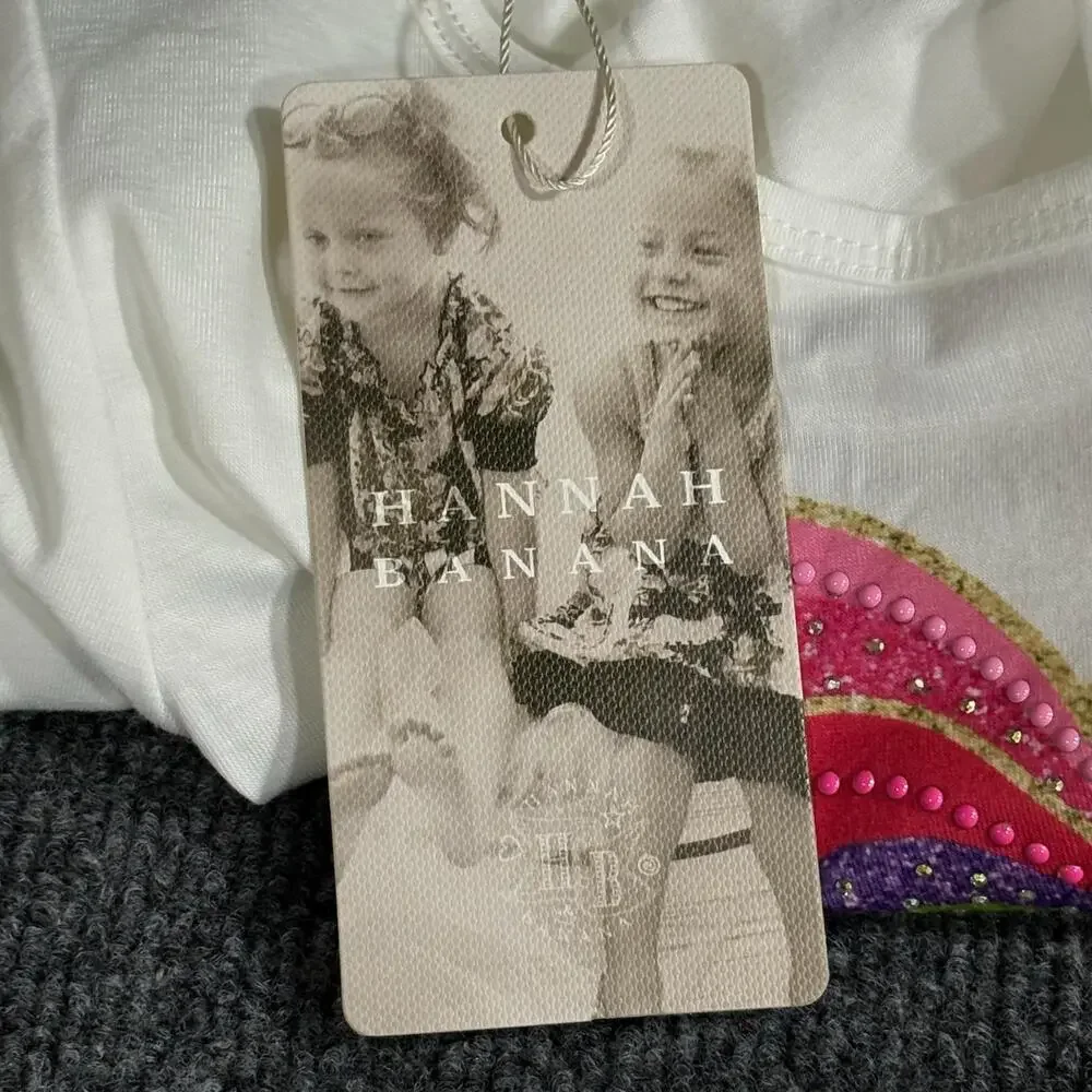 Hannah Banana Shirt Girls 8 White Heart Sequin Long Sleeve Graphic Top New